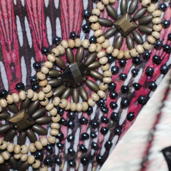 Autumn Saint James Sz S Red Purple Yellow Multi Beaded Poly Sheer Chiffon Top - Picture 4 of 7